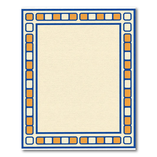 Orange Blue Square Border Cream Rug