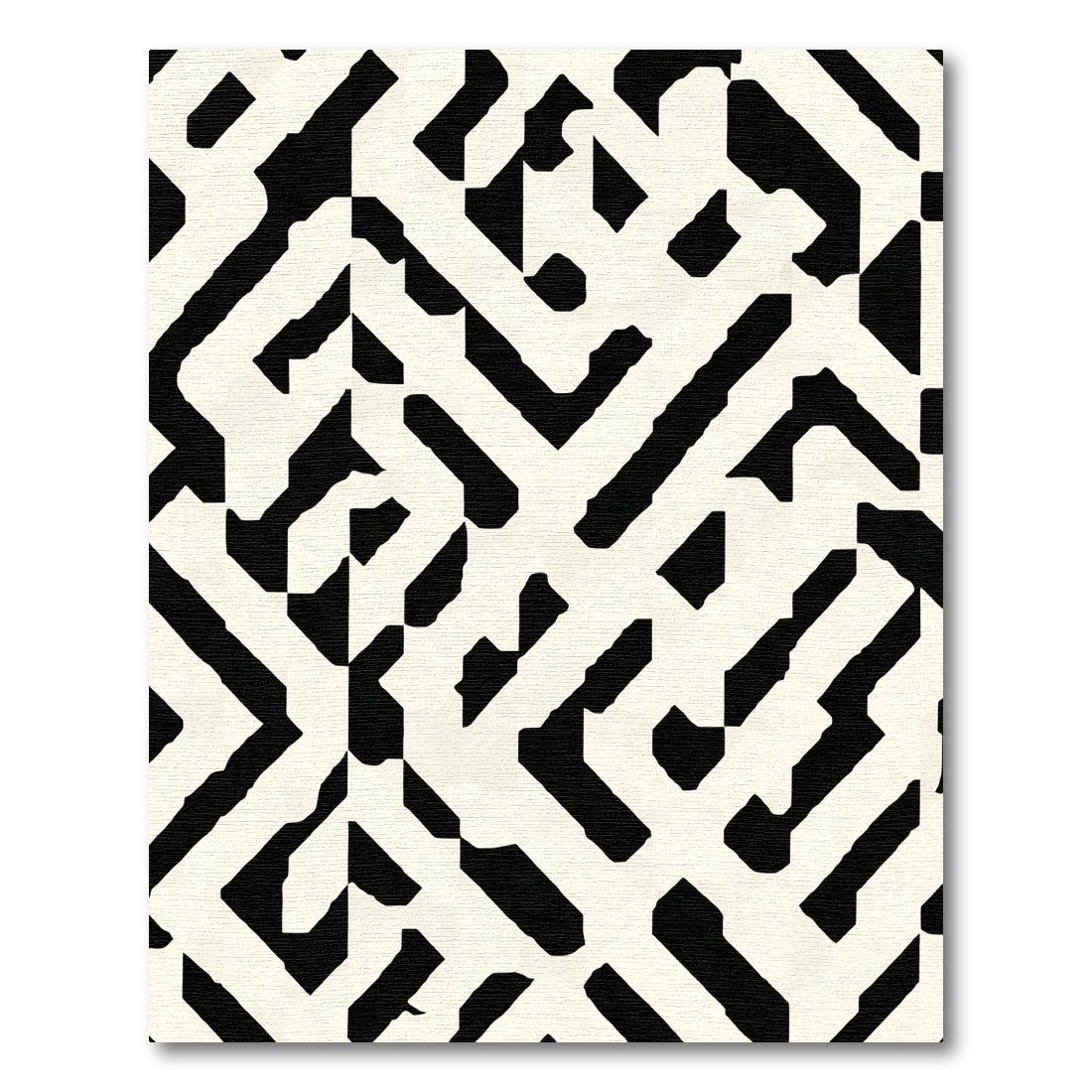 Modern Black White Geometric Labyrinth Rug