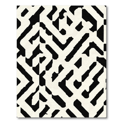 Modern Black White Geometric Labyrinth Rug