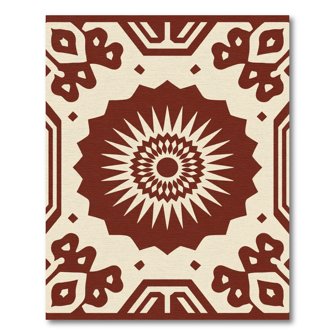 Rich Crimson Sunburst Geometric Rug