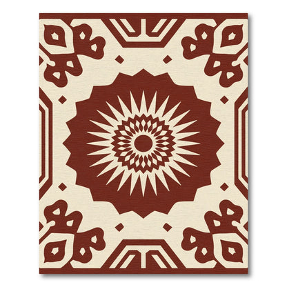 Rich Crimson Sunburst Geometric Rug