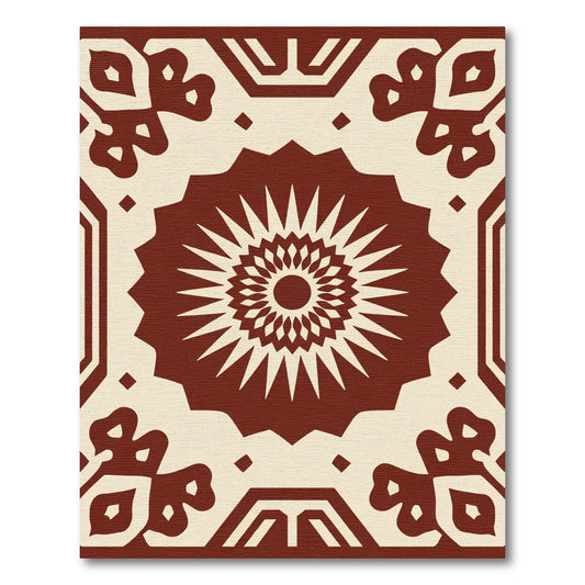 Rich Crimson Sunburst Geometric Rug