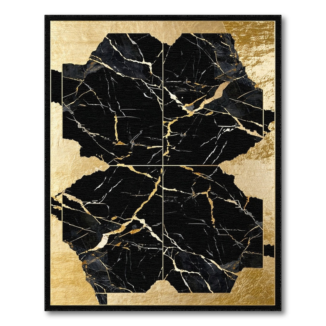 Gold and Silver Luxury Black Gold Marble Abstract Area Rug