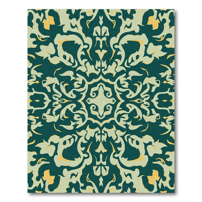 Teal Golden Flourish Damask Rug
