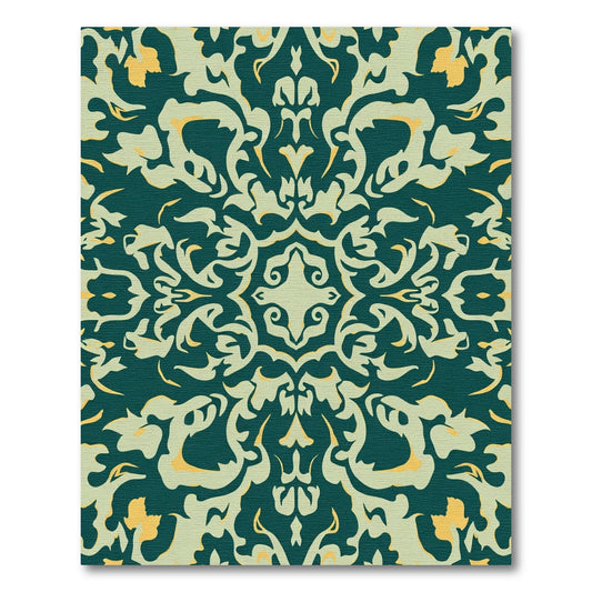 Teal Golden Flourish Damask Rug