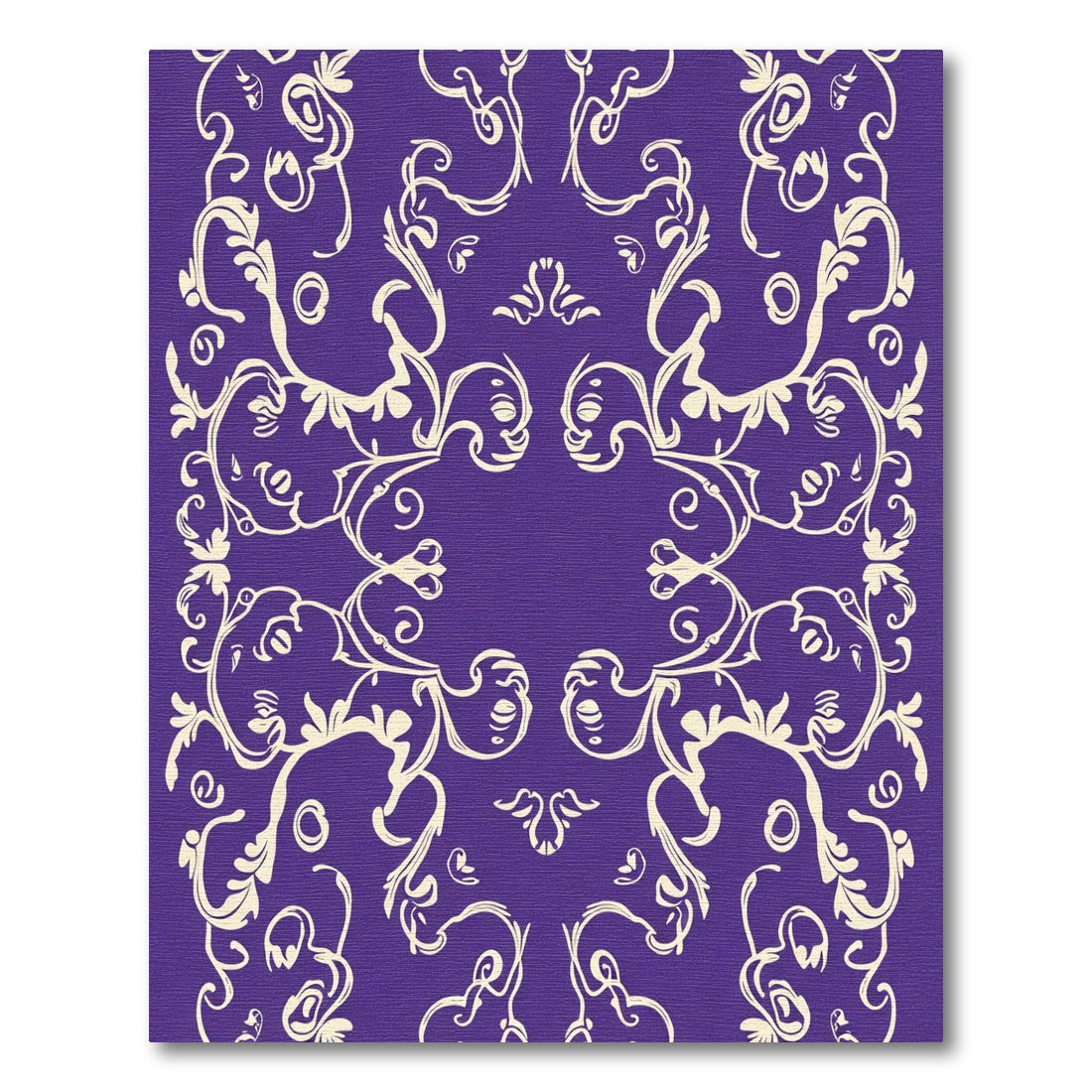 Ornate Cream Swirls on Violet Field Rug