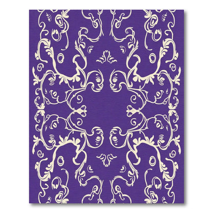 Ornate Cream Swirls on Violet Field Rug