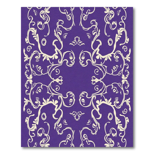 Ornate Cream Swirls on Violet Field Rug