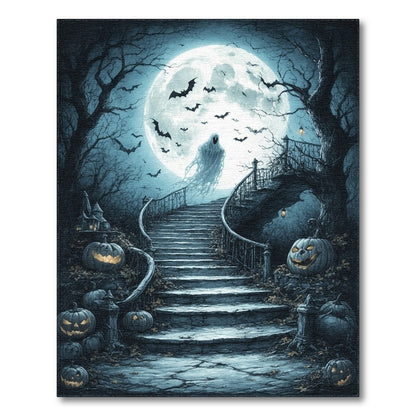 Ghostly Moonlit Staircase Halloween Rug