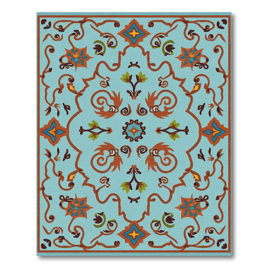 Teal Orange Floral Vine Arabesque Rug