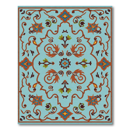 Teal Orange Floral Vine Arabesque Rug