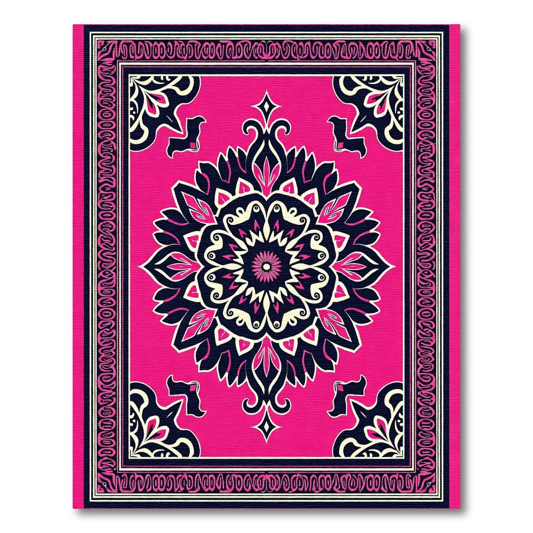 Vibrant Pink Floral Mandala Rug