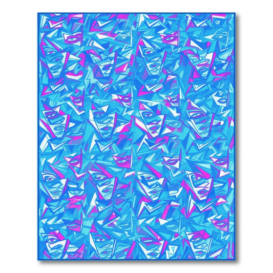 Abstract Blue Faces Area Rug