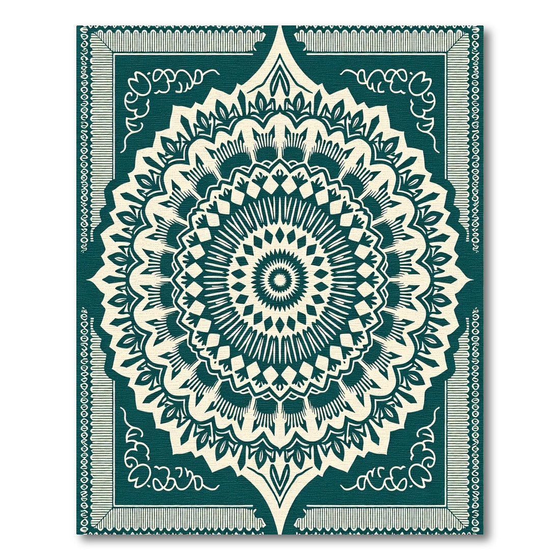 Teal Cream Intricate Mandala Rug
