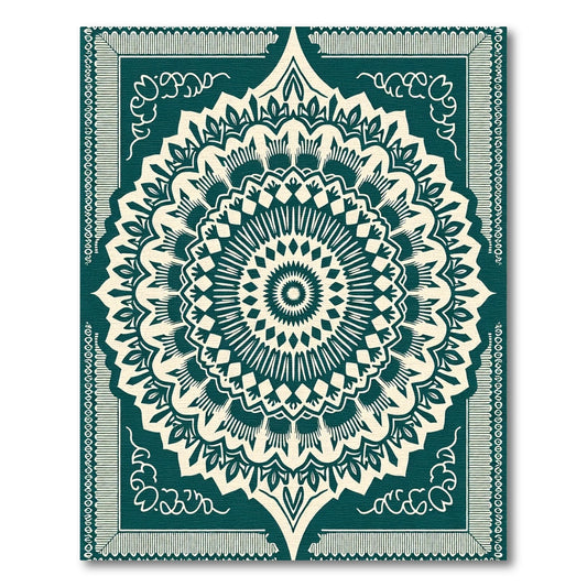 Teal Cream Intricate Mandala Rug