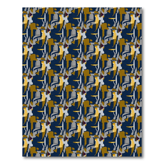 Navy Blue Abstract Geometric Elements Rug