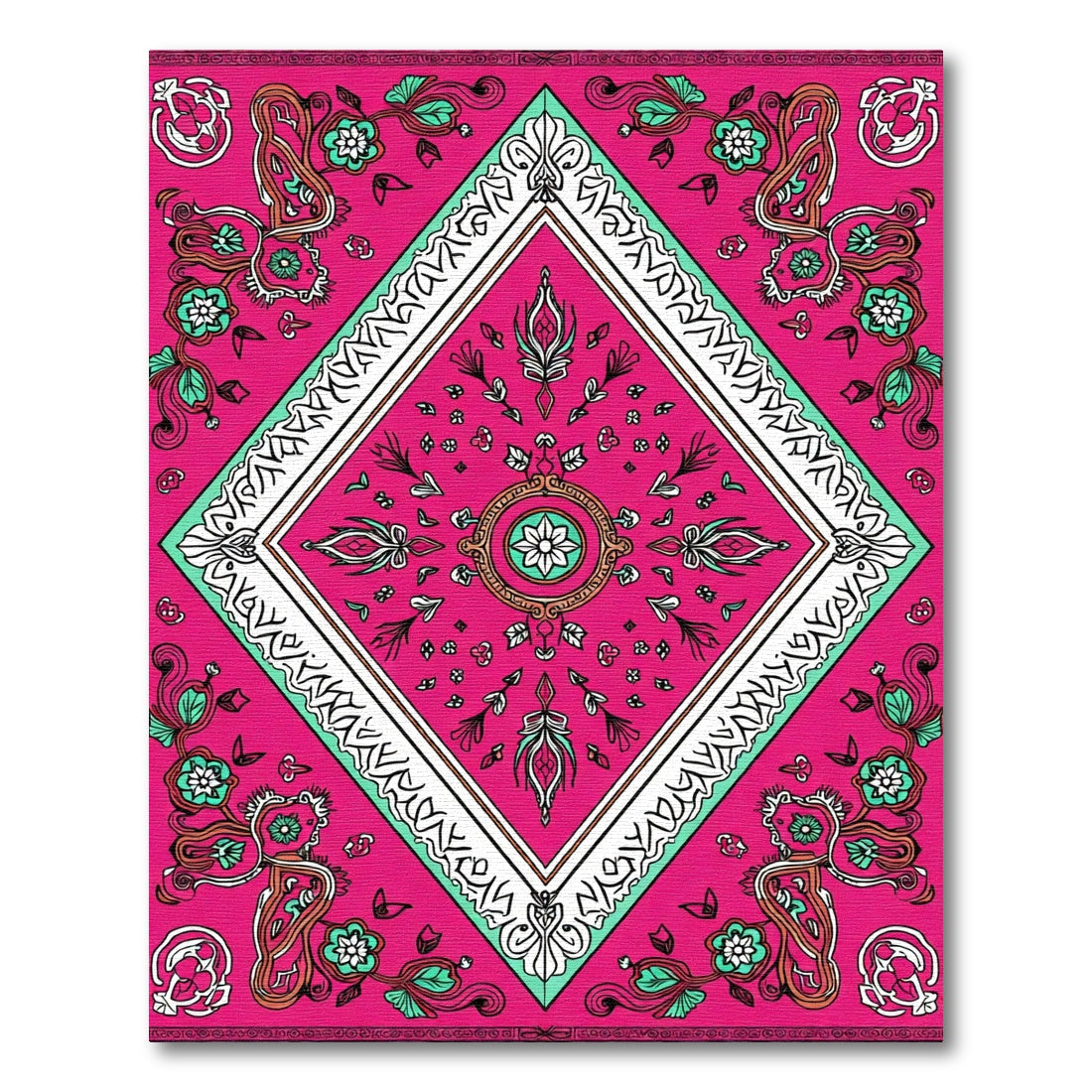 Fuchsia Diamond Floral Scroll Aura Rug