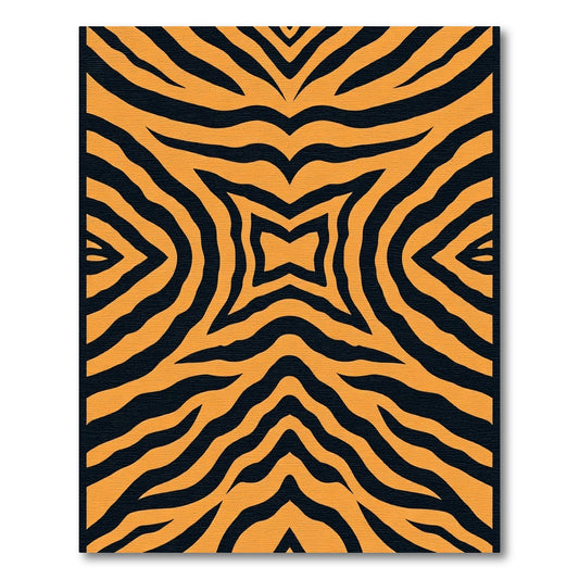 Symmetric Orange Black Tiger Stripe Rug
