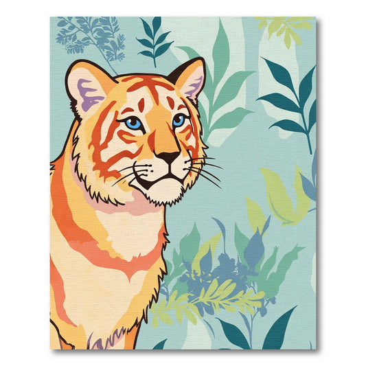 Vibrant Orange Tiger Jungle Leaves Rug
