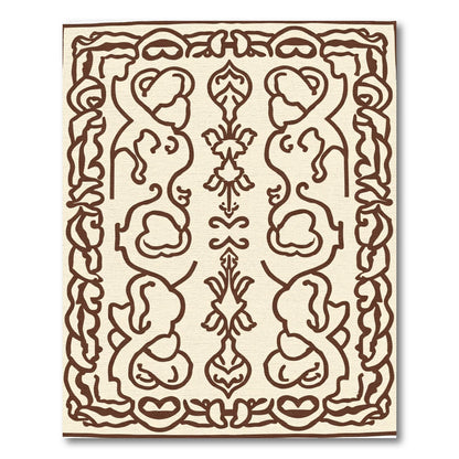 Cream Brown Stylized Floral Cartouche Rug