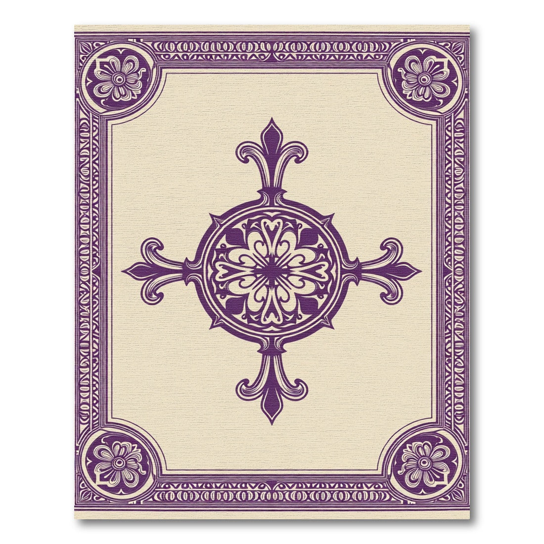 Rich Plum Floral Crest Frame Rug