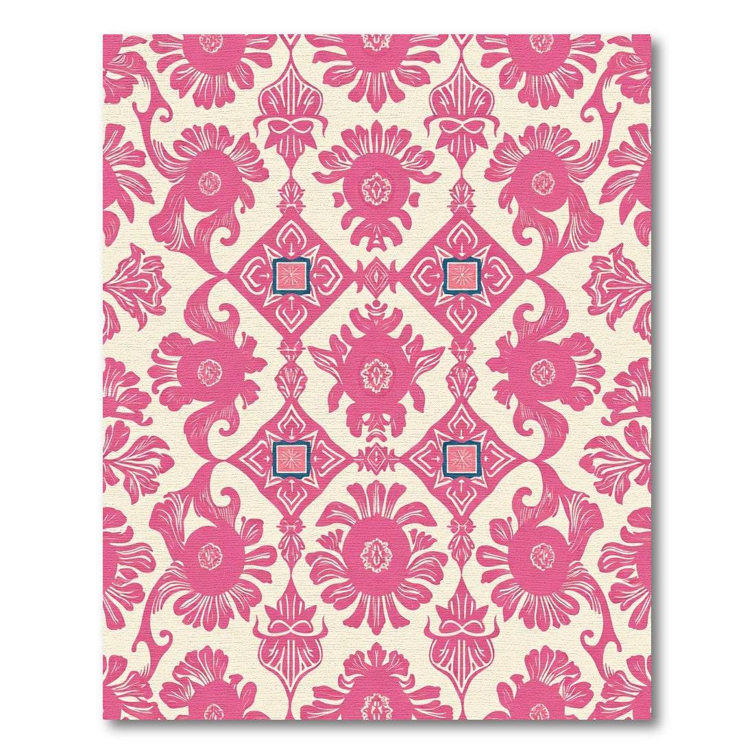 Hot Pink Floral Damask Tile Rug
