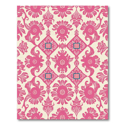 Hot Pink Floral Damask Tile Rug