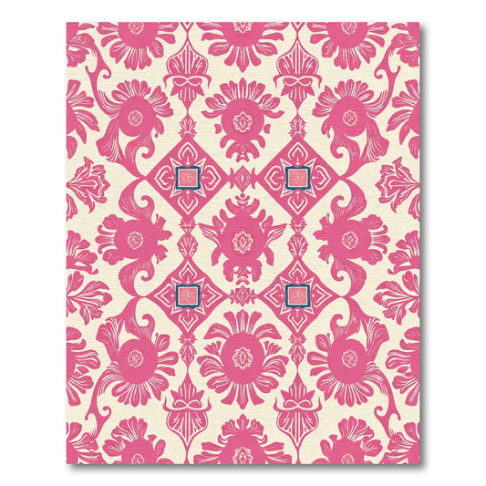 Hot Pink Floral Damask Tile Rug