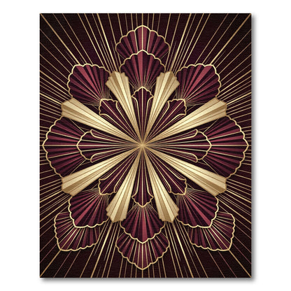 Deep Red Gold Art Deco Fan Radiance Rug