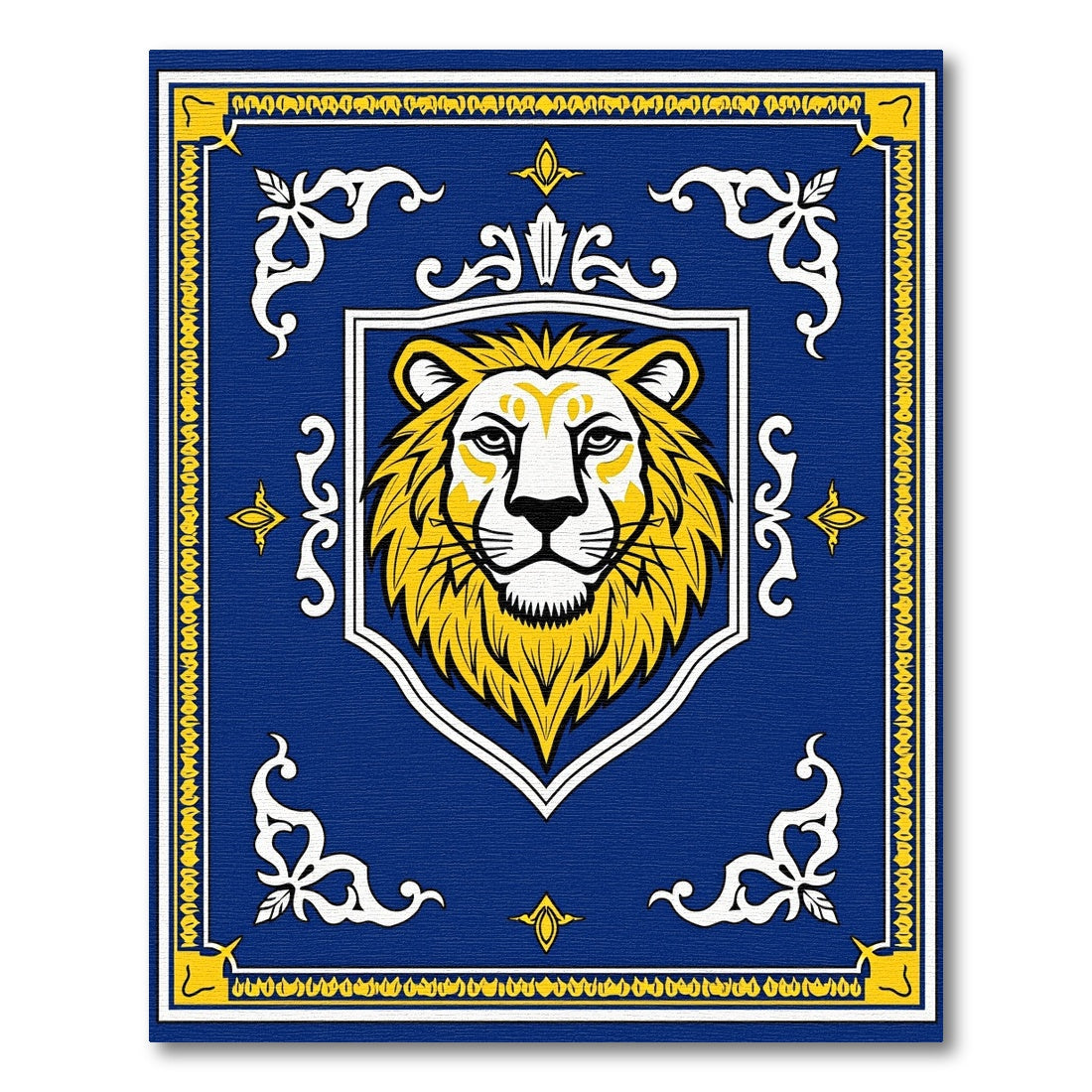 Bold Royal Blue Lion Crest Rug