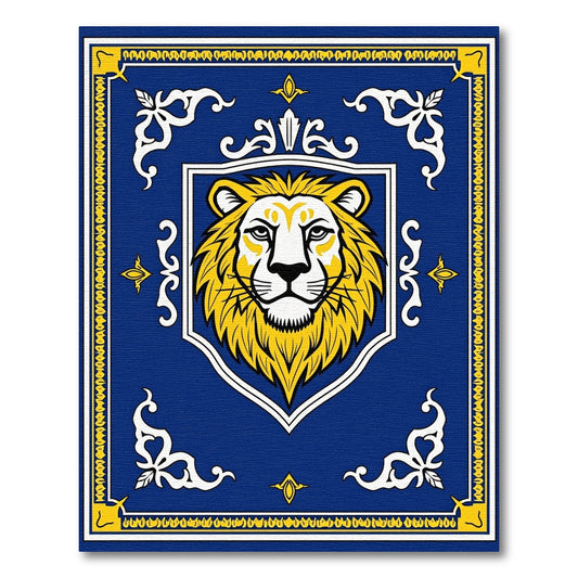 Bold Royal Blue Lion Crest Rug