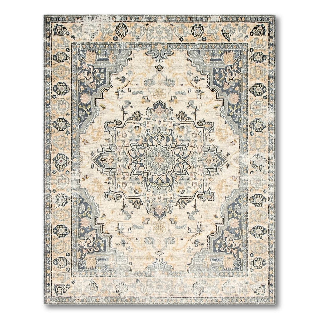 Beige and Neutral Vintage Beige Persian Medallion Area Rug