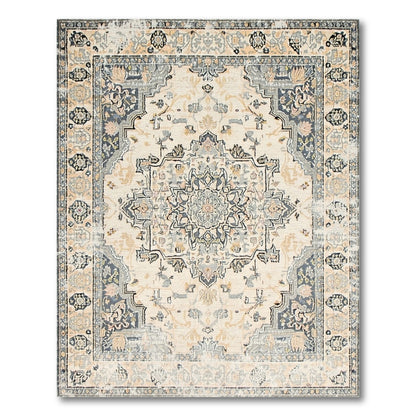 Beige and Neutral Vintage Beige Persian Medallion Area Rug
