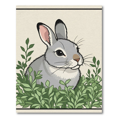 Gray Rabbit Amongst Lush Green Leaves Rug