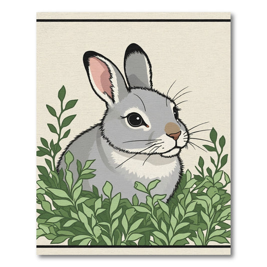 Gray Rabbit Amongst Lush Green Leaves Rug