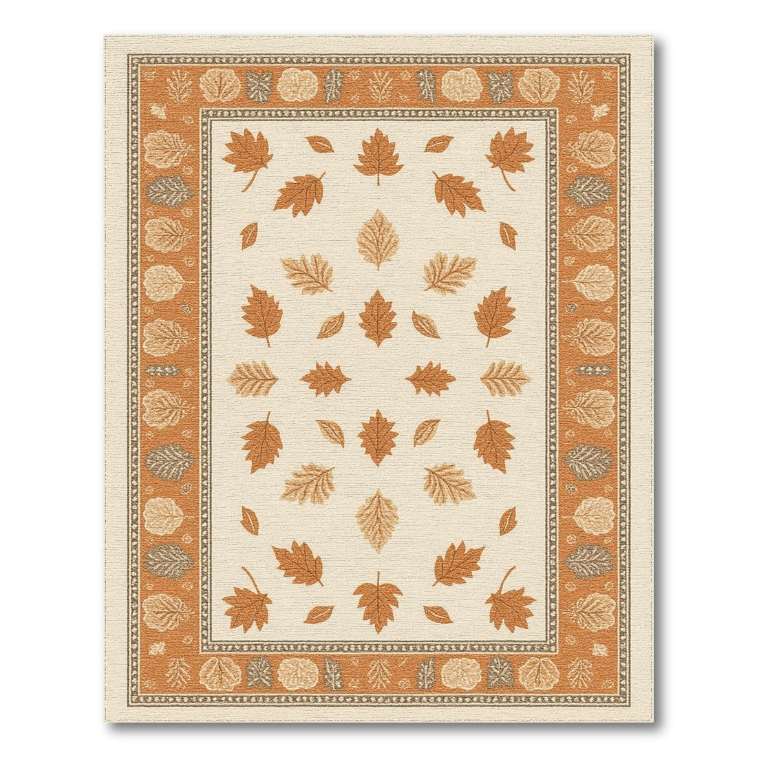 Beige Brown Leaf Border Area Rug