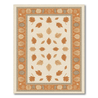 Beige Brown Leaf Border Area Rug