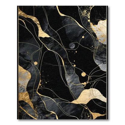 Black Gold Fluid Abstract Rug