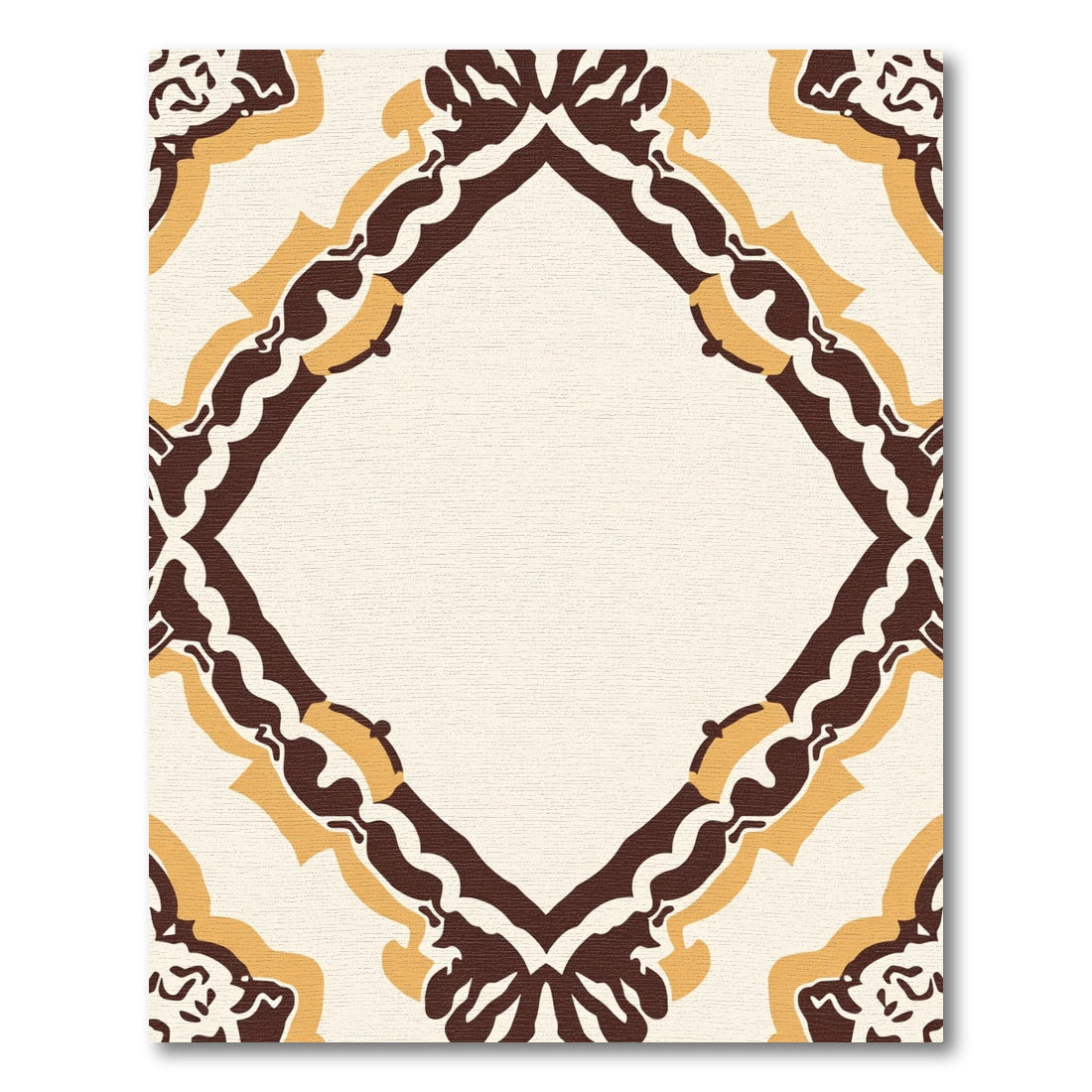 Brown Ochre Cream Symmetrical Frame Rug