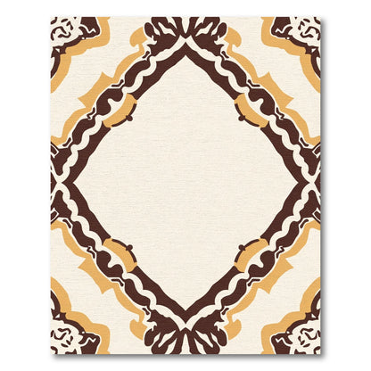 Brown Ochre Cream Symmetrical Frame Rug