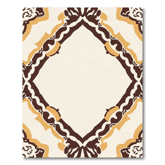 Brown Ochre Cream Symmetrical Frame Rug