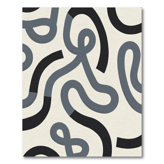 Modern Gray Black Abstract Swirl Rug
