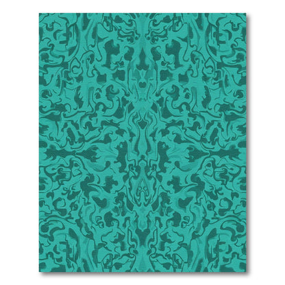 Teal Abstract Swirling Damask Rug