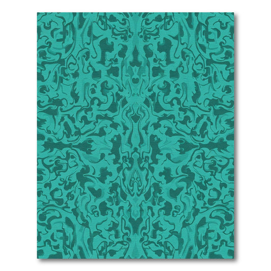 Teal Abstract Swirling Damask Rug