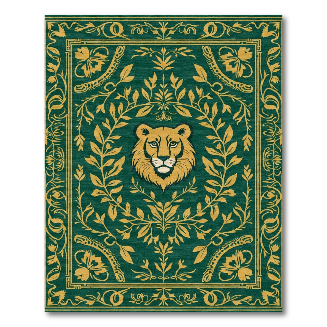 Emerald Gold Lion Floral Border Rug