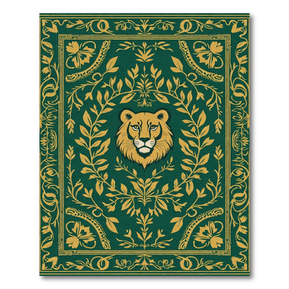 Emerald Gold Lion Floral Border Rug