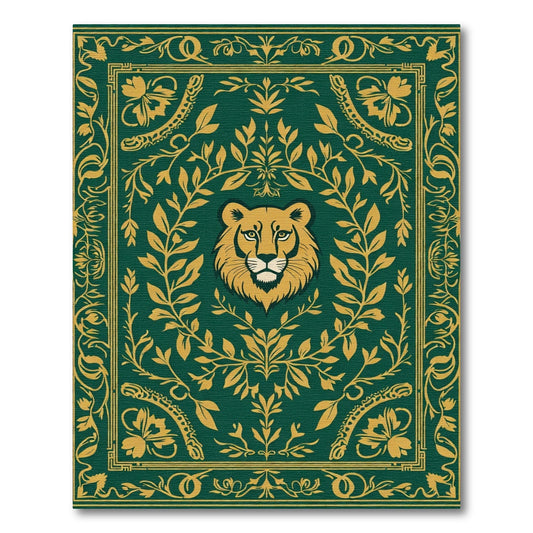 Emerald Gold Lion Floral Border Rug