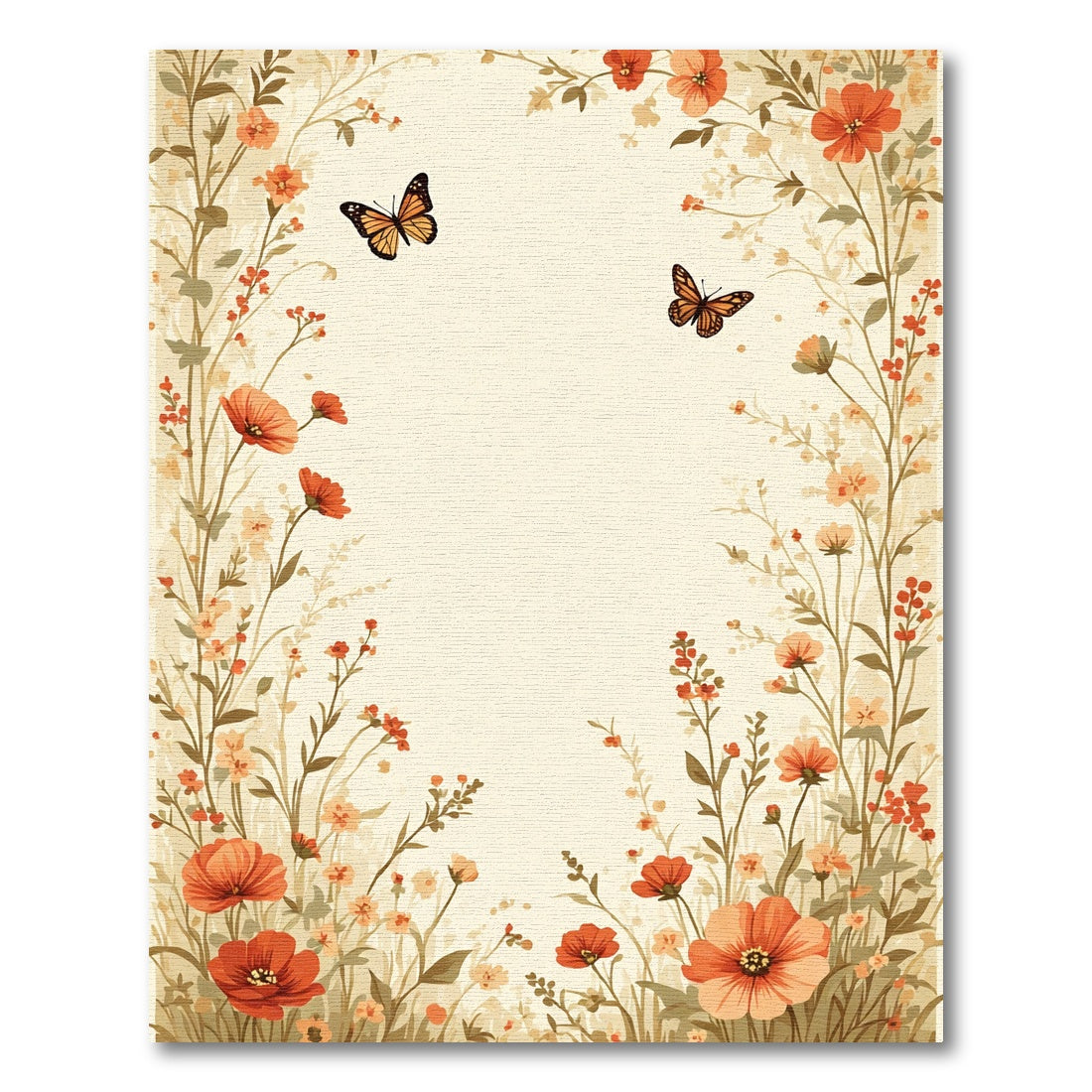 Orange Floral Garden Butterflies Rug