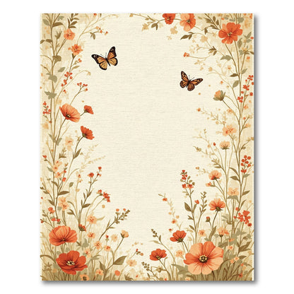 Orange Floral Garden Butterflies Rug