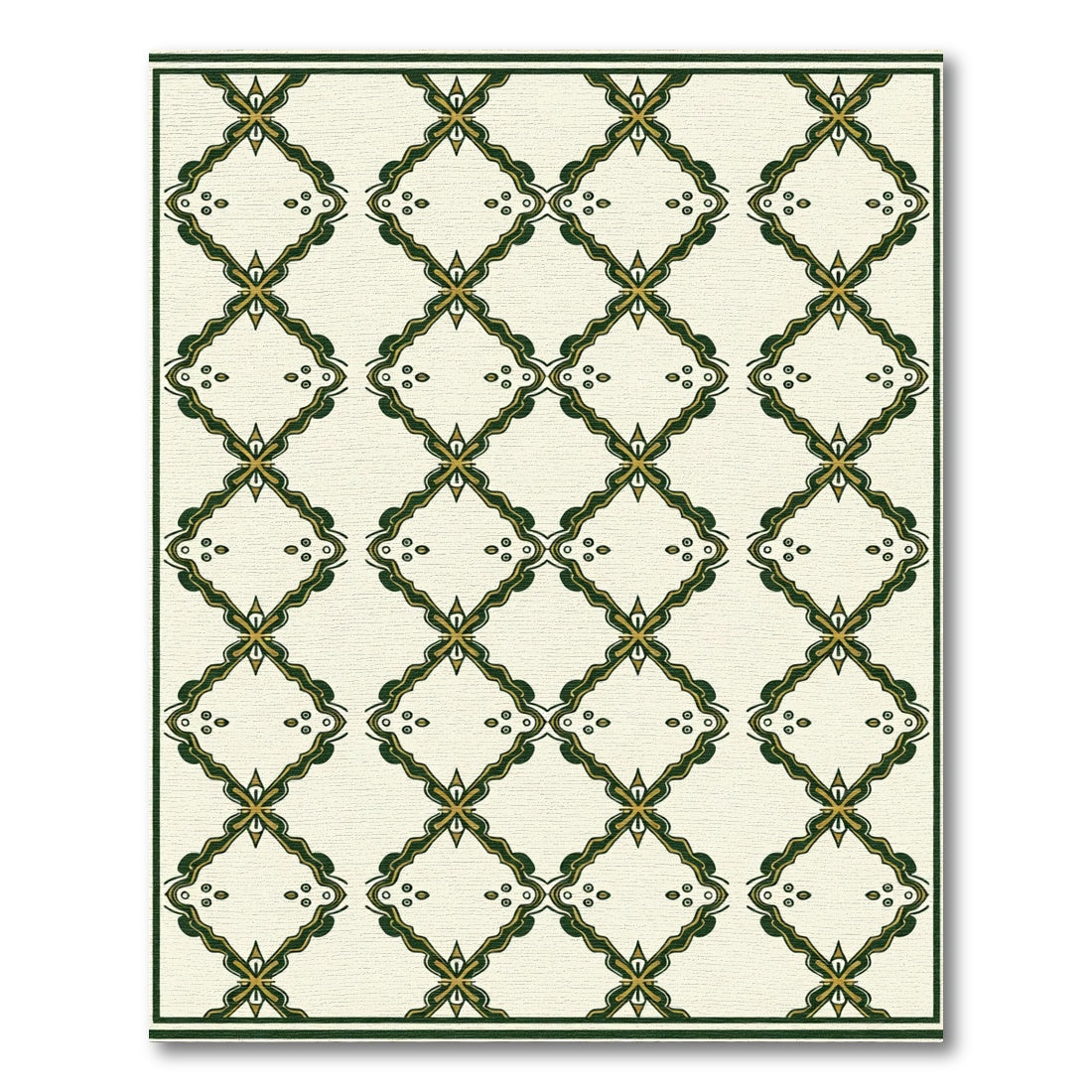 Cream and Forest Green Diamond Lattice Rug